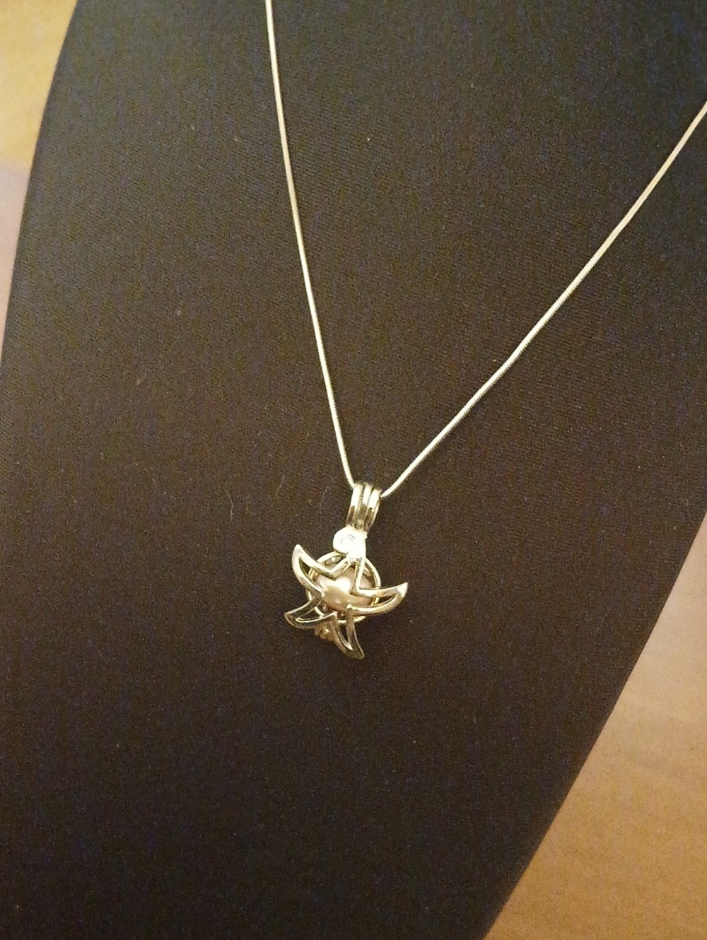 Silver Tone Starfish Pendant With Faux Pearl Necklace 18" - Women Jewelry